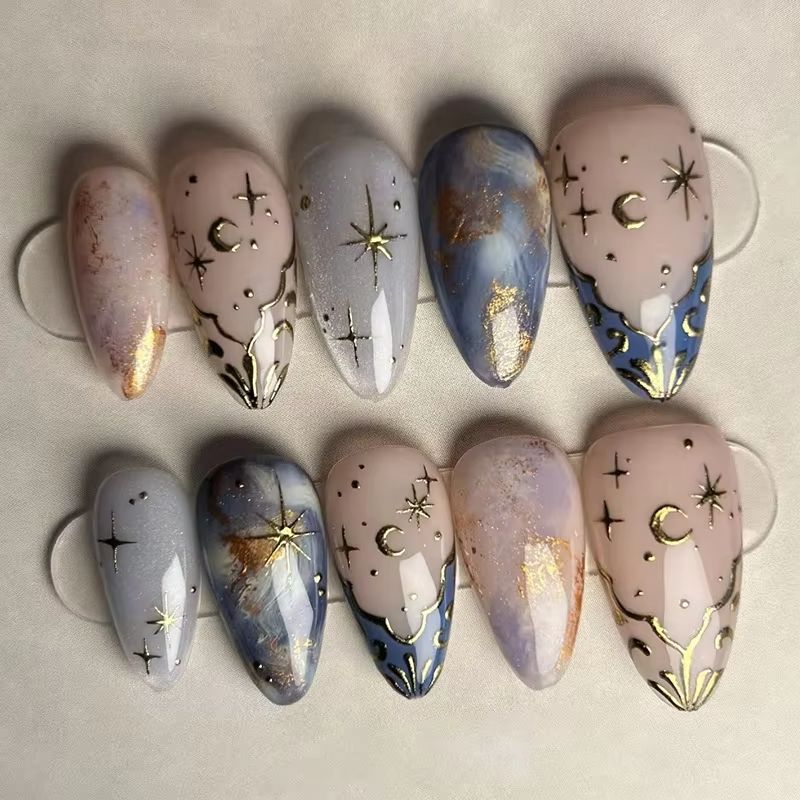 Nail Art Ombre - 24 шт., набор коротких миндальных ногтей,