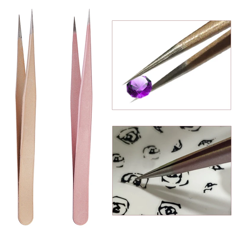Nail Art Rose Gold - 1 шт. прямой пинцет цвета шампанского