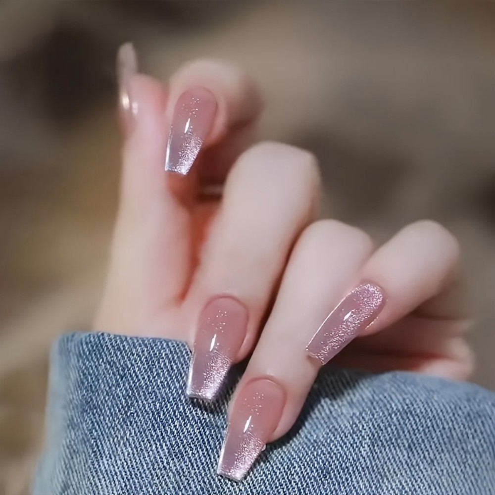 Nail Art Aesthetic - 24 шт. блестящих розовых накладных ногтей